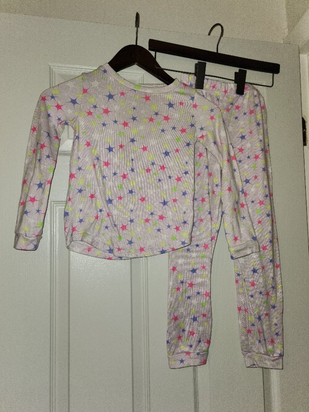 Extremely Me Girls Pajama Set Size 7/8 Pink Neon Star Print 2 Piece Sleepwear